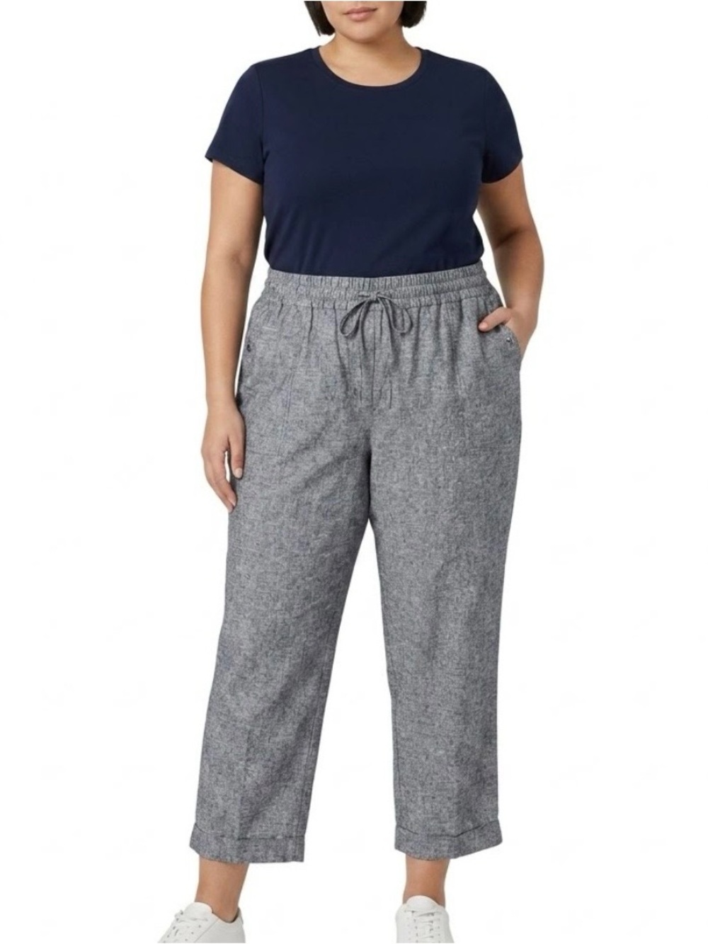 Women Linen Grey Pants‎ 3X Wide Elastic Waist 2 Pockets New NWTJones New York